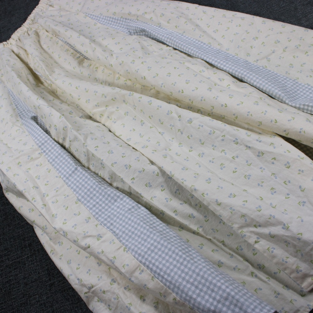 Kindred Forest Floral Gingham Patchwork Maxi Skirt Cream Blue Cottagecore Size 4